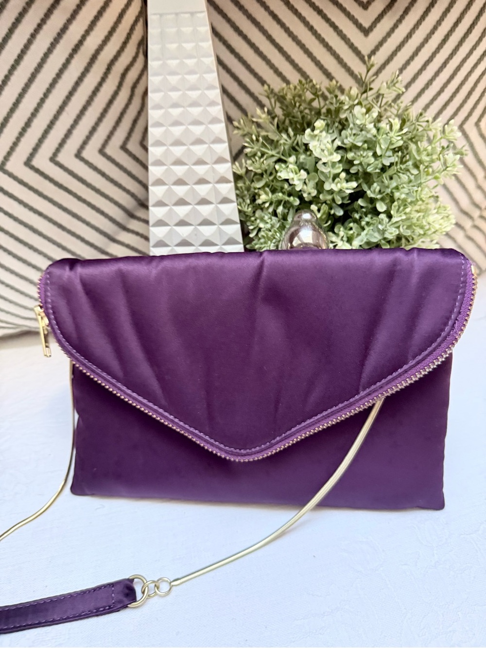 J. Crew Purple Envelope Crossbody Clutch with Gold Chain